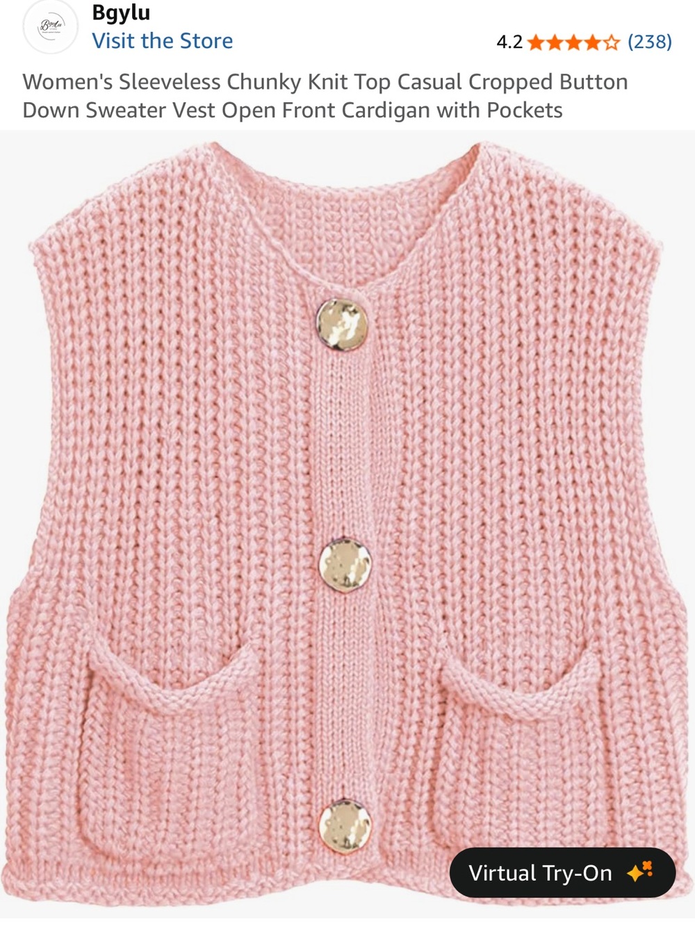 Sleeveless Chunky Knit Cardigan Vest in Light Pink